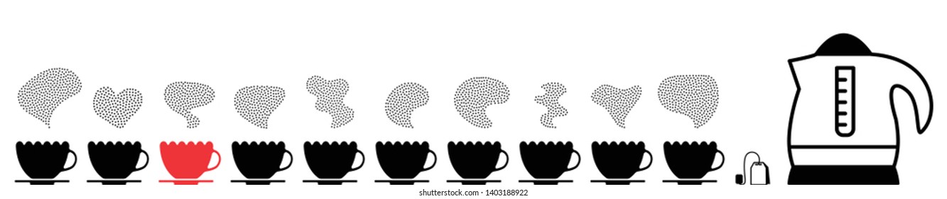 Collection of hot drinks icon with steam symbols isolated. Steaming beverage pictograms with different waves