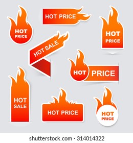 Collection of hot sale and hot price promo seals/stickers.Isolated vector illustration