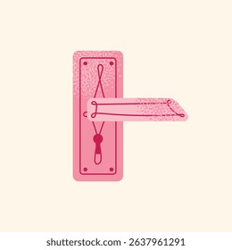 Collection hotel building facade, luggage, room keys, door handles, elevator, bellhop, service bell, and champagne glass. Flat cartoon style. Hospitality,  travel concept set