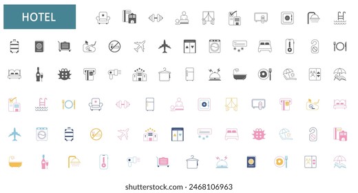 Collection of hotel and travel icon illustrations