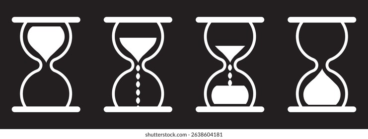 Collection of hourglass icons. Symbol of time, waiting or loading. Isolated vector illustration on white background.