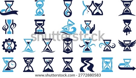 Collection of hourglass icons symbolizing time sand clock sandglass and urgency Modern and artistic designs for concepts.