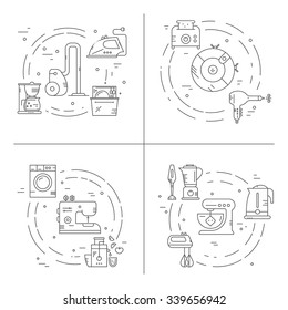 Collection of house appliances arranged in circles. Great graphic for announcement, advertisement, flyer or banner.