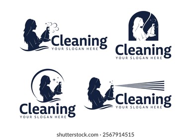 Collection of House cleaning service logo design template vector