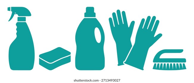 Coleção de limpeza casa suprimentos ilustração vetorial com vários detergentes e ferramentas para a higiene.