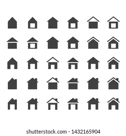 Collection of House and Home flat black  glyph design icon or logo illustrations set. Can be used to illustrate any user interface button or building topic. Using for web app mobile EPS 10 Vector.