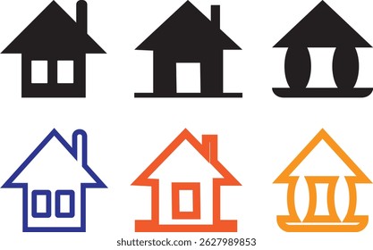 Collection of House Icons in Various Styles and Colors