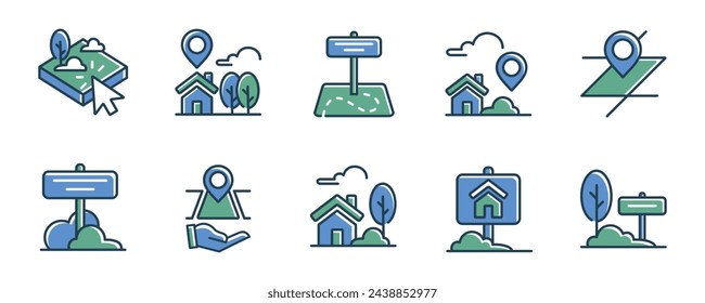 Collection of house land property icon set real estate field asset location vector illustration	