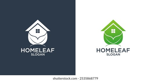 collection of house and leaves logo design vector