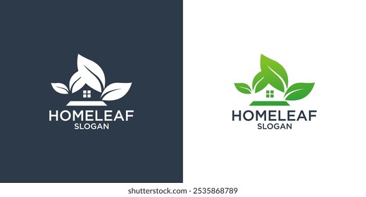 collection of house and leaves logo design vector