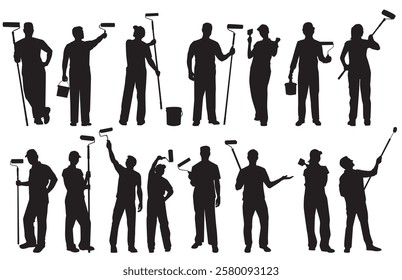 collection of house painting silhouette. silhouette collection of home painter. 