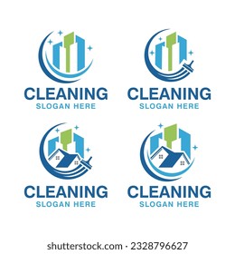 collection house residential commercial cleaning logo design vector icon symbol template