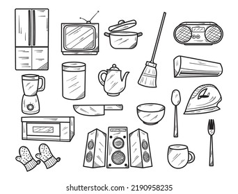 Collection of Household Appliances from Electronic Equipment to Cooking Tools