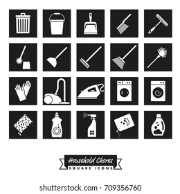 Collection of Household Chores square black Icons