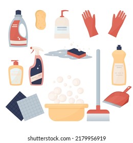 collection of household cleaning and tools