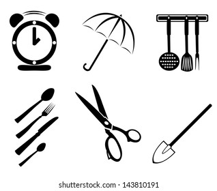 collection of household items on a white background