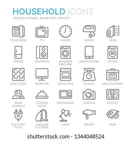 Collection of household line icons. 48x48 Pixel Perfect. Editable stroke