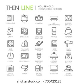 Collection of household thin line icons