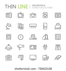 Collection of household thin line icons