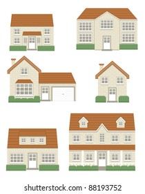 collection of houses isolated on white