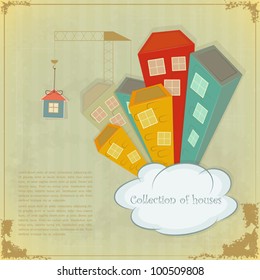 Collection of houses on vintage background - Retro card - vector illustration