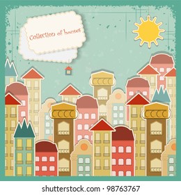 Collection of houses on vintage background - Retro card - vector illustration