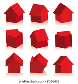 Collection of houses red, icon