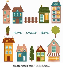 Collection a  houses and trees for  design