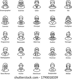 Collection of Human Avatars In Line Style 