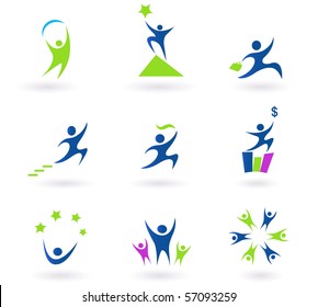 Collection of human business, success and money icons - blue