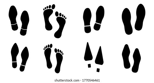 Collection of human footprints icon. Traces of human shoes. Steps.  Vector illustration