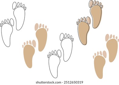 Collection human footprints vector. Bare feet, footprint. Flat icons set.