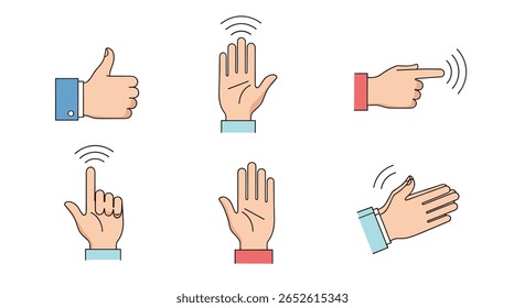 Coleção de gestos da mão humana que indicam interação Touchscreen Technology Sinal sem fio e conceitos de comunicação