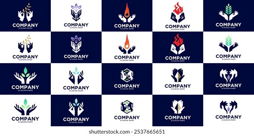 coleção de logotipo mão humana, juntos, fundação, crescimento, ilustração vetorial gráfico.