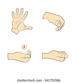 Collection human hand various gestures sketch thumbs up knuckles outline