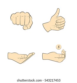 Collection Human Hand Various Gestures Sketch Thumbs Up Knuckles Outline