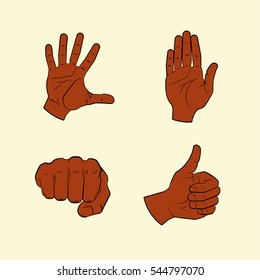 Collection human hand various gestures sketch thumbs up knuckles outline