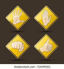 Collection human hand various gestures sketch thumbs up knuckles outline