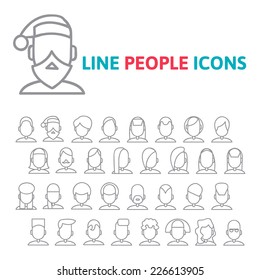 collection of human heads, set user line icons, vector illustration