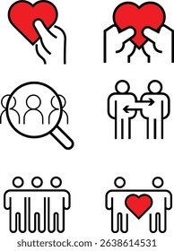 Collection of Human Interaction Icons Representing Love Teamwork and Communication