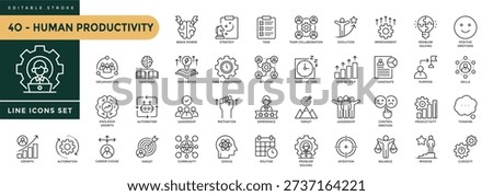 A collection of Human Productivity icons set with editable stroke . Thin linear vector illustration
