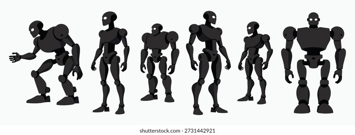 Sammlung von humanoiden Roboterfiguren in verschiedenen Posen
