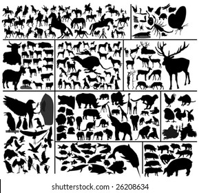 Collection of hundred vector silhouettes of different domestic and wild animals. To see similar please visit my gallery.