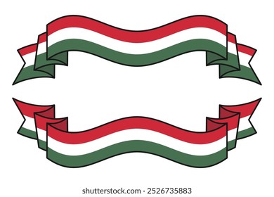 Colección de la bandera húngara con diferentes Formas de cinta aisladas sobre fondo blanco