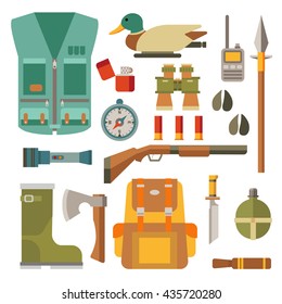 Collection of hunters and tourists. Flat modern design vector icons set isolated on white background. Icon collection in stylish colors 