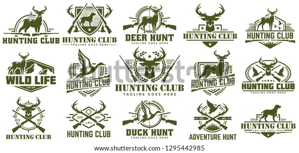 Collection of\
hunting logo,  duck and deer hunt\
logo