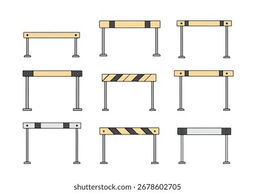 Coleção de obstáculos e barreiras Ilustrações: Obstáculos de design plano para esportes, construção ou gráficos de gerenciamento de eventos
