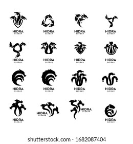 collection of hydra logo black icon design vector illustration