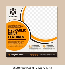 collection of hydraulic drive features square banner for social media post. space for photo collage and text. combination orange and brown gradient on element and soft brown on element. 
