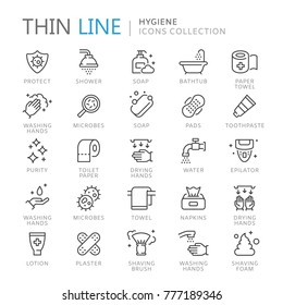 Collection of hygiene thin line icons